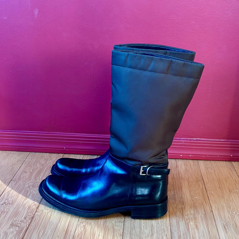 PRADA MILITARY STYLE LEATHER BOOTS WITH WATERPROOF NYLON TOPS
